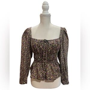 J. CREW x Liberty of London Busy Izzy Top Square Neck Peplum Top Cotton Size 6